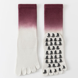 Wholesale Anti-Slip 5-Toe Crew Yoga Pilates <b>Socks</b> Custom Gradient Color Breathable Cotton Sport <b>Socks</b> with Logo on Cuff - Product Image 4