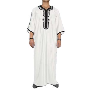 ชุดคลุมกาฟตันแบบดูไบของกาตาร์สำหรับผู้ชาย ชุดญุบบะฮ์ โทบส์ ผลิตภัณฑ์อิสลาม ทำจากผ้าไหม สีขาวเงา ชุดโทบส์สำหรับผู้ชาย เสื้อผ้าสำหรับใส่กลางแจ้ง ระบายอากาศได้ดี - Product Image 1