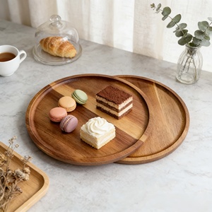 Plateaux ronds <span class=keywords><strong>en</strong></span> <span class=keywords><strong>bois</strong></span>, adaptés aux gâteaux, au café, aux tasses à thé, plateau <span class=keywords><strong>de</strong></span> service <span class=keywords><strong>en</strong></span> <span class=keywords><strong>bois</strong></span> naturel pour les apéritifs, le pain, les fruits - Product Image 3