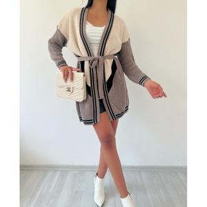 Cardigan en tricot côtelé pour femme Mybeefashion, mélange de laine chaude à manches longues, ouvert sur le devant, couleur vison - Product Image 1