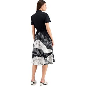 Abito chemisier midi da donna Alfani confortevole con stampa Payton a maniche corte nero XS - Product Image 2