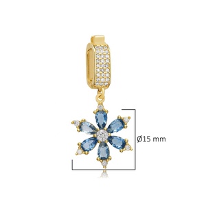 Charme pendentif en forme de poire en pierre d'aigue-marine à motif floral pour bracelet, vente en gros, bijoux en argent sterling 925 faits à la main - Product Image 2