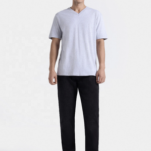 T-shirt en coton pour homme de haute qualité, col en V, tissu 180g, coupe ajustée, manches courtes, couleur unie, décontracté, fitness, pas cher - Product Image 5