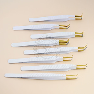 Pince à épiler classique incurvée en acier inoxydable sur mesure pour extensions de cils, 14 cm, 45/90 degrés, pointe en fibre à prise diamantée - Product Image 1