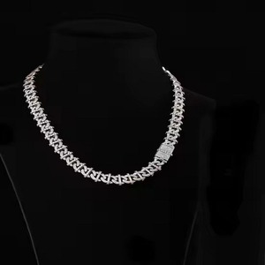 Juego de mano MOISSANITE Stones Prong Collar de cadena de eslabones cubanos Plata de Ley 925 sólida con acabado en rodio PASSES DIAMOND Tester - Product Image 2