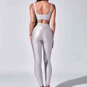 Personalizado de alta calidad de secado rápido de 2 piezas de tela brillante conjunto de Yoga para las mujeres transpirable Fitness Activewear Gym Wear Sports Set - Product Image 4