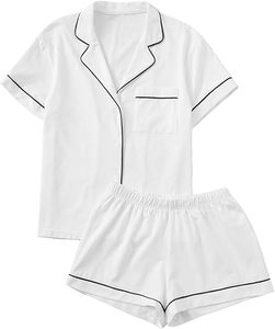 Ensemble de pyjama respirant pour femme Vêtements de nuit à manches courtes et col cranté pour femme Ensemble de pyjama deux pièces - Product Image 2