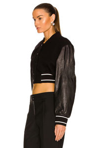 Best Selling Women's Custom Crop <b>Jacket</b> with Breathable Long Sleeves Drop Shoulder Letterman <b>Jacket</b> - Product Image 4