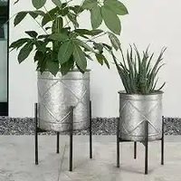 Jardinières élégantes en métal galvanisé, grandes jardinières d'extérieur grises modernes pour la décoration de la maison et du balcon
