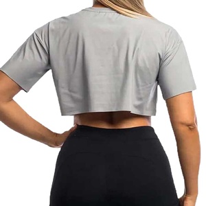 T-shirt court à manches courtes pour femme, imprimé à carreaux, avec patchs, respirant, en mélange de coton écologique, personnalisable, collection été 2026 - Product Image 5