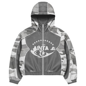 Conjunto de Chaqueta Cortavientos Resistente, Tejido de Nailon y Poliéster de 180 GSM, Construcción con Paneles de Camuflaje Gris y Blanco, con Logotipo Personalizado - Product Image 3