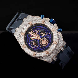 Luxury Mechanical <b>Chronograph</b> Stainless Steel Watch with Leather Strap Water Resistant Analog Dial and Moissanite - Product Image 1