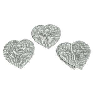 Heart Shape Red <b>Beaded</b> with Red Outline Handmade <b>Coaster</b> Set of Four Pieces - Product Image 4