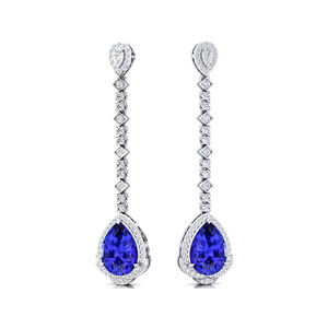 High Quality 18K Solid Gold <b>Fine</b> Birthstone <b>Earrings</b> Unique Design <b>Dangling</b> Drop With Tanzanite Gemstone Diamond Wedding Party - Product Image 1