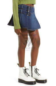 Falda Vaquera para Mujer, Informal, Ajustada, Línea A, Plisada, con Volantes, Corta, de Cintura Alta, Mini Falda Vaquera, Tejido de Algodón, Lavado Claro - Product Image 2