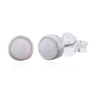 Minimalist White Opal 925 <b>Silver</b> <b>Stud</b> Earrings - Product Image 2