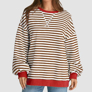 Vente en gros Sweatshirts de haute qualité vierges personnalisés OEM Pull Rayé en coton ras du cou Casual, Solid Knitted Hodies For Woman - Product Image 3