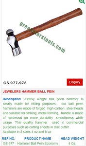 Economy <b>Ball</b> Pein Hammer 4 Oz 8 Oz Hardened Steel Jewelry Tools Metalworking Hand Tool Durable Workshop | Item No GS-977 - Product Image 2