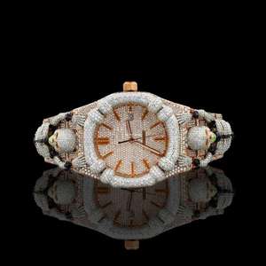 Montre Hip Hop pour Hommes en Acier Inoxydable avec Cadran en Verre Analogique, Design Crâne Glacé, Diamants de Laboratoire de Qualité VVS, Coupe Brillante Scintillante - Product Image 1