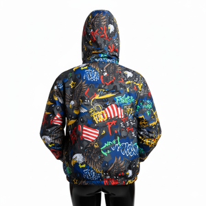 Veste coupe-vent pour femmes Tissu en polyester Impression de graffitis vibrants Vêtements d'extérieur imperméables Logo personnalisé Veste de transfert de chaleur pour femmes - Product Image 2