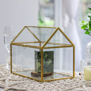 New Superior Best Quality <b>Clear</b> Unique Glass <b>Vase</b> Terrarium With Lid Gold Colour New Arrival Best Selling for Wholesale Prices - Product Image 5