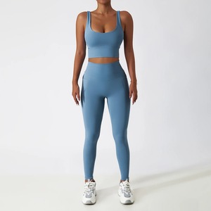 Women Solid Tracksuit Yoga Set Workout Sportswear Gym Clothing Athletic Wear Fitness Bra Mid Waist <b>Leggings</b> Spandex/Nylon - Product Image 4