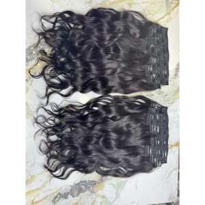 Cheveux humains vierges indiens de qualité 12A, ondulés, ensemble à clips, 30-36 pouces, vague naturelle, style bouclé birman, donneur unique - Product Image 2