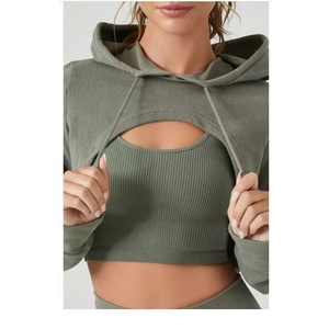 Sweat-shirt à capuche court pour dames Sweat à capuche en coton éponge avec logo personnalisé Fabrication directe en usine Top à capuche pour femmes de BD - Product Image 4