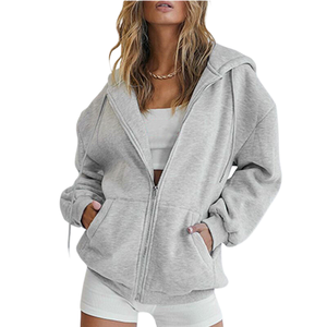 Sudadera con Capucha Informal de Moda para Mujer, Fabricada con Algodón Grueso de Alta Calidad, Cuello con Capucha, Cremallera Delantera, Impermeable, Estampado Personalizado - Product Image 2