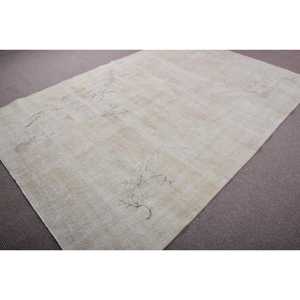 Alfombra Turca Vintage, Alfombra Grande de 6,7x9,8 pies, Alfombra Abstracta Blanca y Gris - Product Image 2