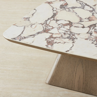 Großer Premium Massivholz Handgefertigter Moderner Couchtisch mit Marmor-Einlage Luxus Wohnzimmer Zuhause Hotel und Restaurant