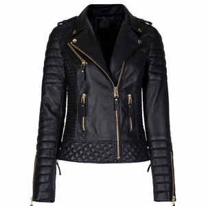 Genuine PU Leather Ladies Jacket Slim Fit Black Biker/Casual Coat with Cotton Filling <b>Zipper</b> Closure for Winter - Product Image 6
