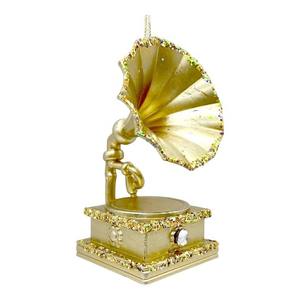 Décoration musicale de Noël Nouvel An Bronze Mat Cuivre Antique Plaqué Brun Foncé Paillettes Acrylique 3D Phonographe Ornement - Product Image 3