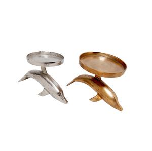 เชิงเทียนอลูมิเนียมรูปปลาโลมาสีเงินและสีทองชุดเชิงเทียนตกแต่ง2ชิ้นสำหรับงานเทศกาล - Product Image 1