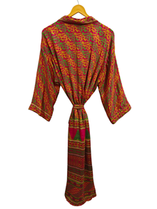 Patchwork Kimono Robe Bikini Cover Up Night Wear Long Robe, Kimono Sari en soie recyclée vintage indien fait à la main, - Product Image 3