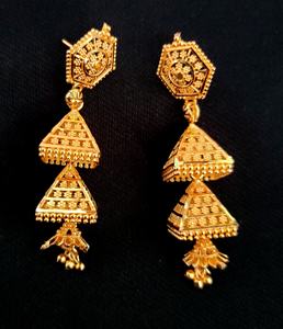 ชุดต่างหูพรีเมี่ยมแบบดั้งเดิม22CT ต่างหูชุบทองแบบ Jhumka เครื่องประดับสำหรับผู้หญิงที่สวมใส่โดยผู้ส่งออก - Product Image 2