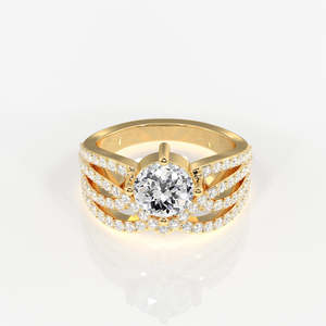 18K <b>Gold</b> Moissanite Diamond <b>Cocktail</b> <b>Ring</b> Portuguese Cut Elegant and Luxurious - Product Image 1