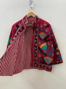 Chic brodé Suzani veste courte Style mi-saison veste en velours avec riche broderie orientale velours Suzani veste - Product Image 4