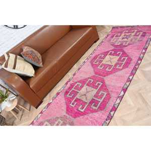 Vintage Turkish <b>Rug</b>, 3.1x10 ft <b>Runner</b> <b>Rug</b>, Pink Herki Moroccan <b>Rug</b> - Product Image 4