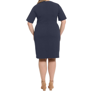 Tendance femmes été travail robe col en v crayon taille incurvée couture crêpe pour bureau bureau dîner événement Occasion carrière-invité - Product Image 6