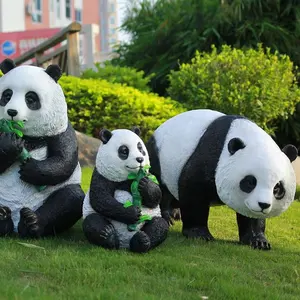 Décoration de jardin de zoo, sculpture de panda en fibre de verre animal one family