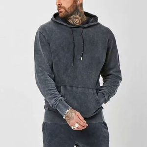 Sudaderas con capucha informales de algodón 100% de alta calidad, conjuntos de dos piezas para hombre, chándal con cremallera y puntos de contraste lavados vintage - Product Image 5