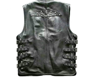 Gilet d'hiver en cuir PU pour homme, style motard, col en V, fermeture éclair, taille ajustable, coupe classique, imprimé, séchage rapide, anti-plis - Product Image 3