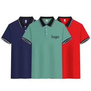 T-shirt court et tricoté en polyester 100% personnalisé pour hommes, haut de gamme, motif à blocage de couleurs en soie glacée à séchage rapide pour polos - Product Image 1