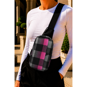 Bolso Bandolera con Cremallera y Estampado Negro-Fucsia, Accesorio de Moda Elegante - Product Image 1