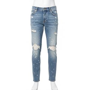 Jeans décontractés pour hommes, coupe droite, légers, à séchage rapide, effet usé, style streetwear personnalisé - Product Image 1