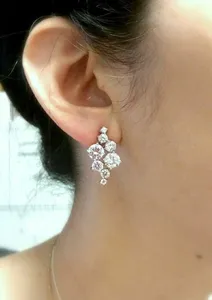 925 <b>Sterling</b> <b>Silver</b> 2ct Round Cut Moissanite Cluster <b>Stud</b> Earrings Vintage Women's Jewelry - Product Image 5