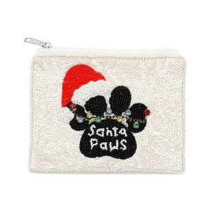 กระเป๋าใส่เหรียญลายอุ้งเท้าซานต้าปรับแต่งได้หรูหราปักด้วยมือด้วยเม็ดลูกปัดปักครอสติชสีขาว/ส้ม/ดำ - Product Image 1