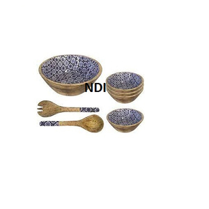Juego de 5 cuencos de madera hechos a mano para servir, calidad superior, esmalte de madera impreso, acabado brillante, forma redonda, cuenco para servir - Product Image 1
