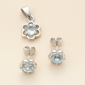 Ensemble tendance de collier et boucles d'oreilles pendantes en argent sterling 925, 3 pièces, topaze bleue, plaqué or, floral, fiançailles, mariage, anniversaire - Product Image 6